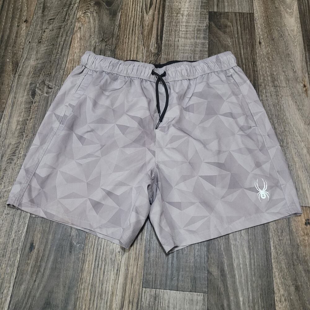 Spyder Swim Mesh Lined Gray Geometric Swim Trunks/Shorts Men’s Size Large